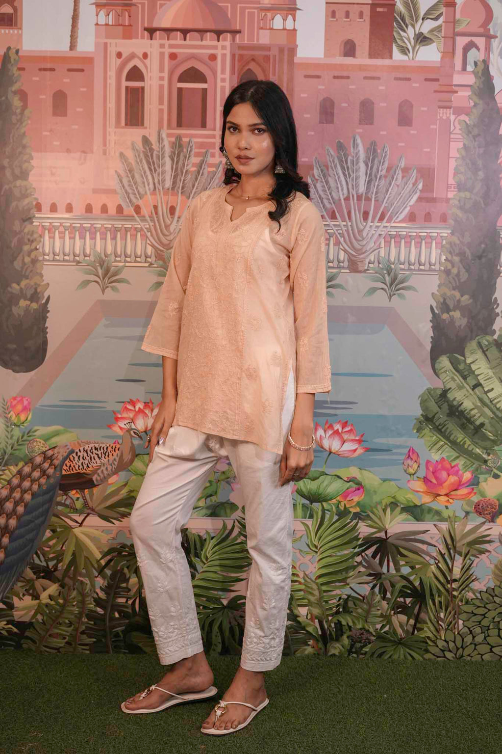 Mulmul Chikankari Beige Short Top