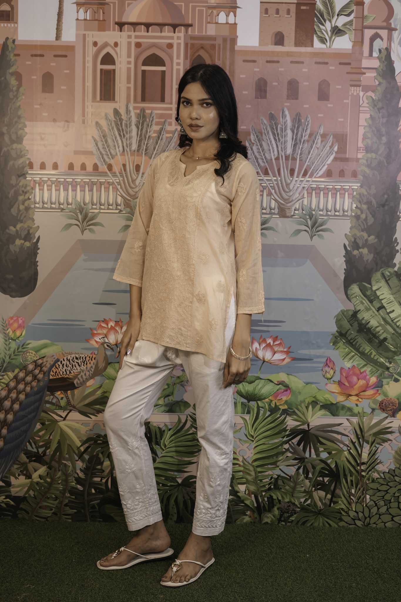 Mulmul Chikankari Beige Short Top