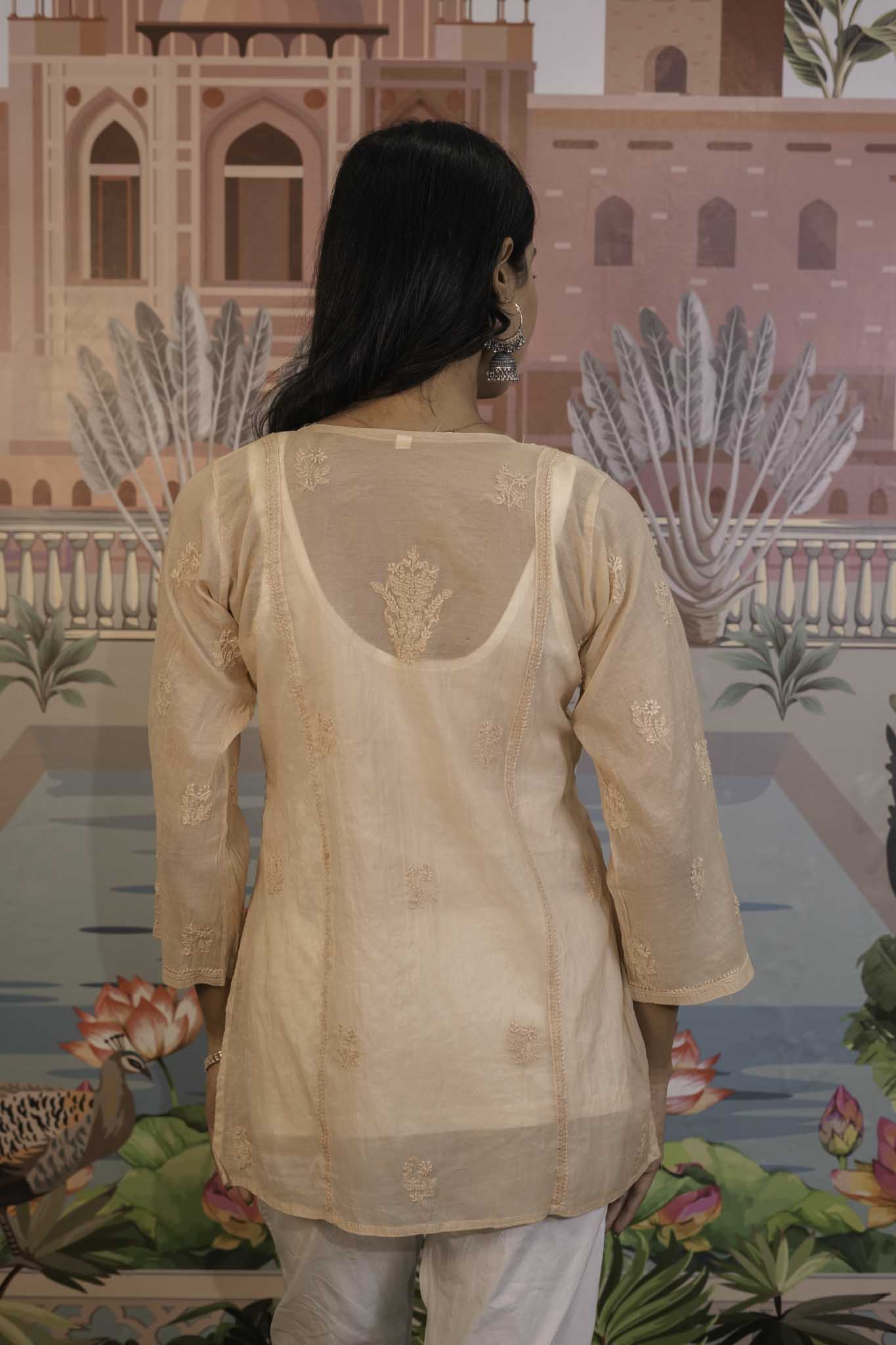 Mulmul Chikankari Beige Short Top