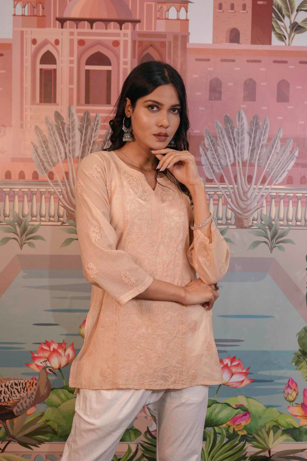 Mulmul Chikankari Beige Short Top