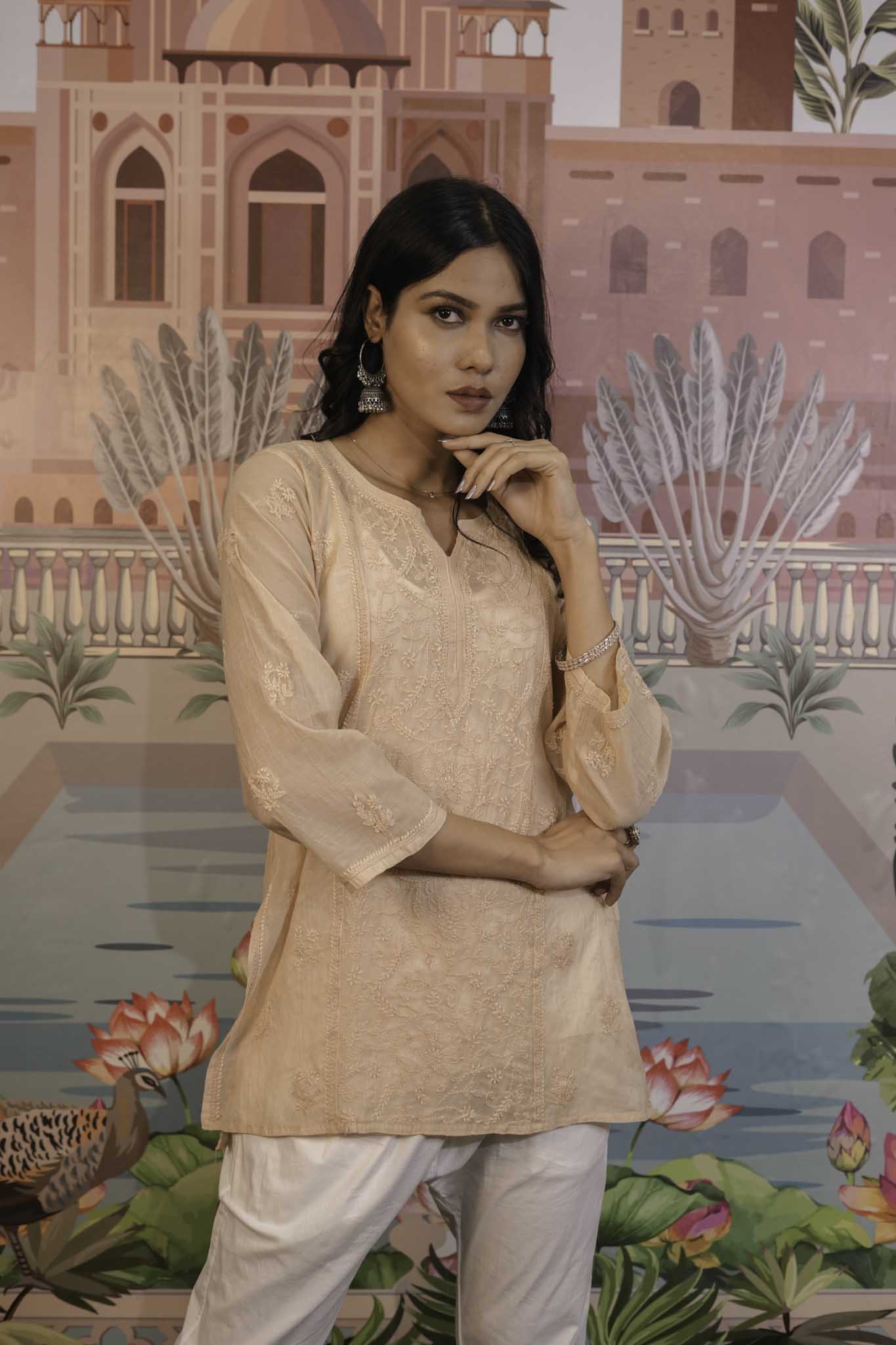 Mulmul Chikankari Beige Short Top