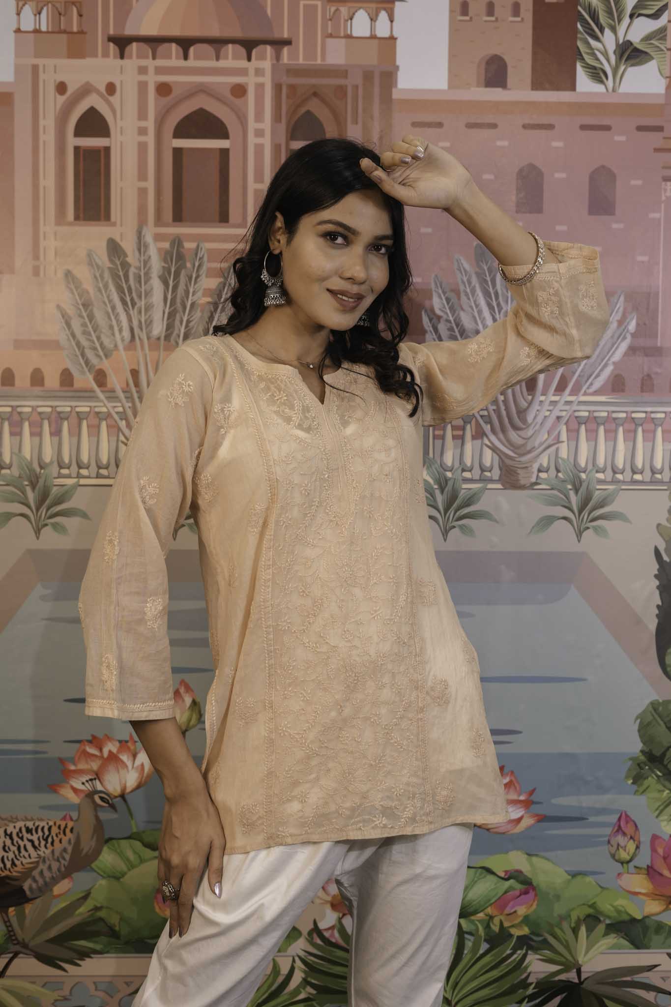 Mulmul Chikankari Beige Short Top