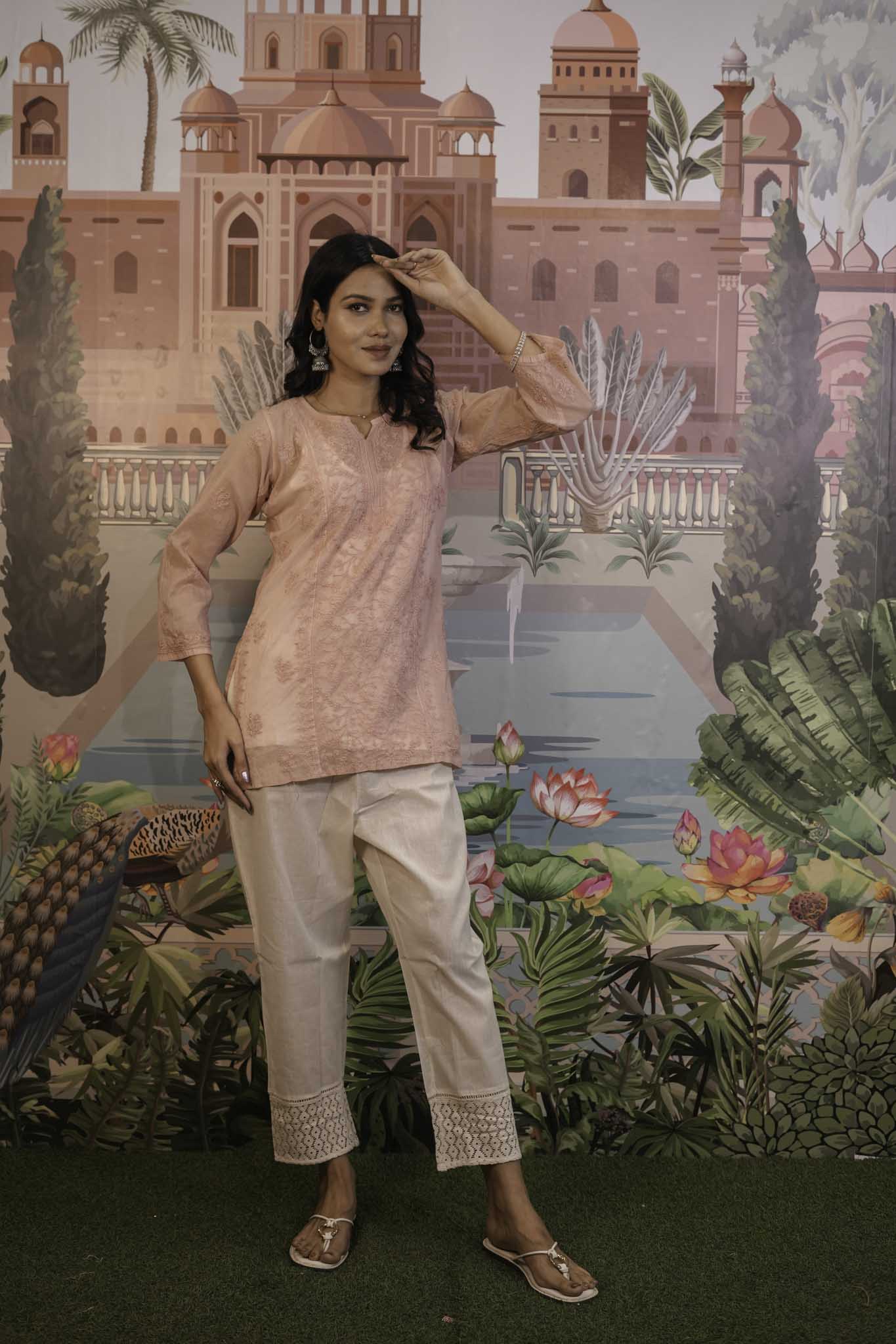 Mulmul Chikankari Pink Short Top