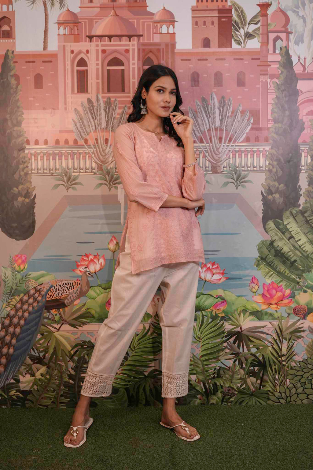 Mulmul Chikankari Pink Short Top