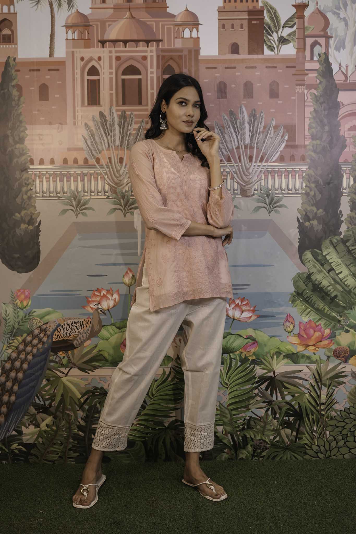Mulmul Chikankari Pink Short Top