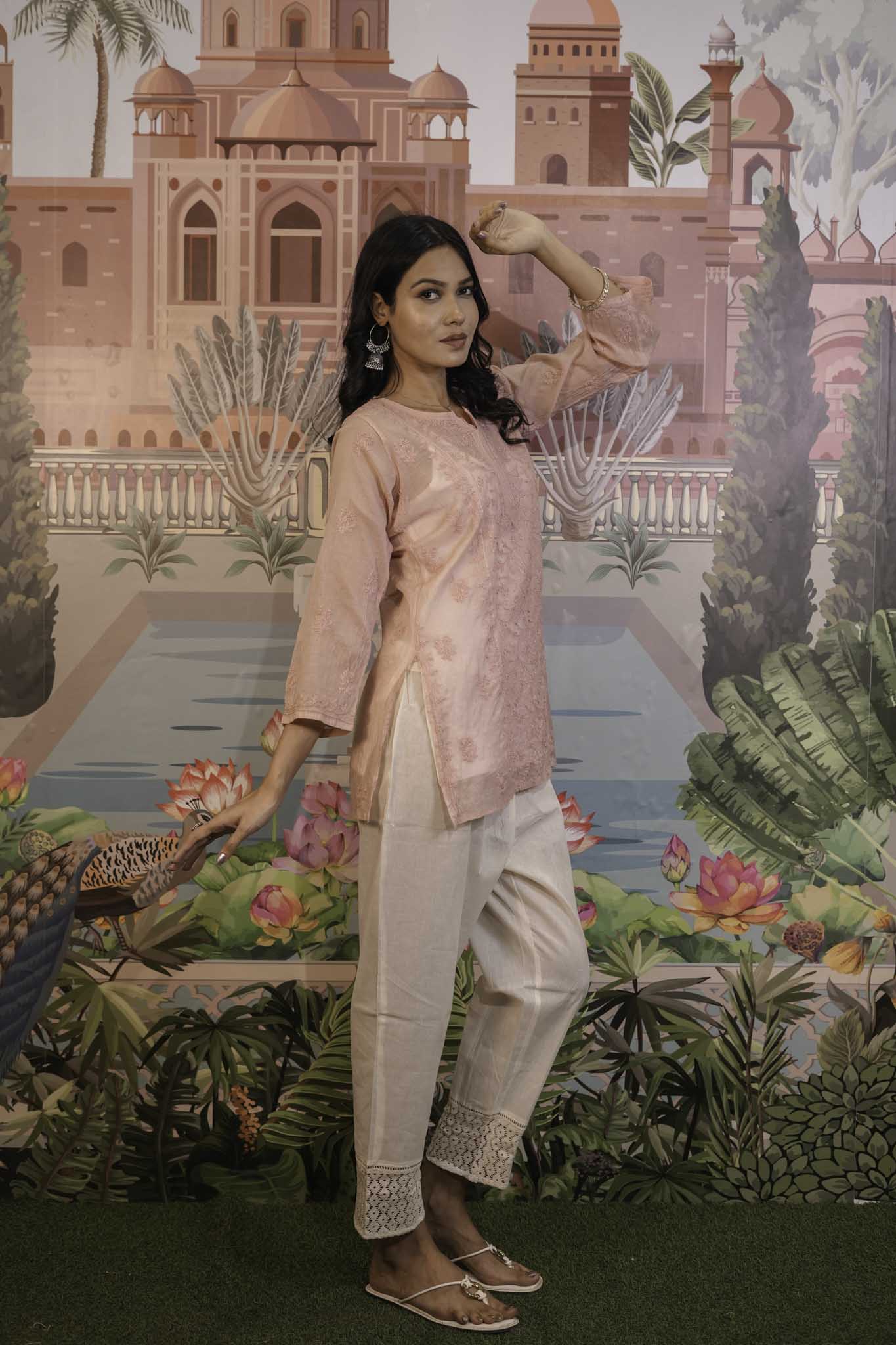 Mulmul Chikankari Pink Short Top