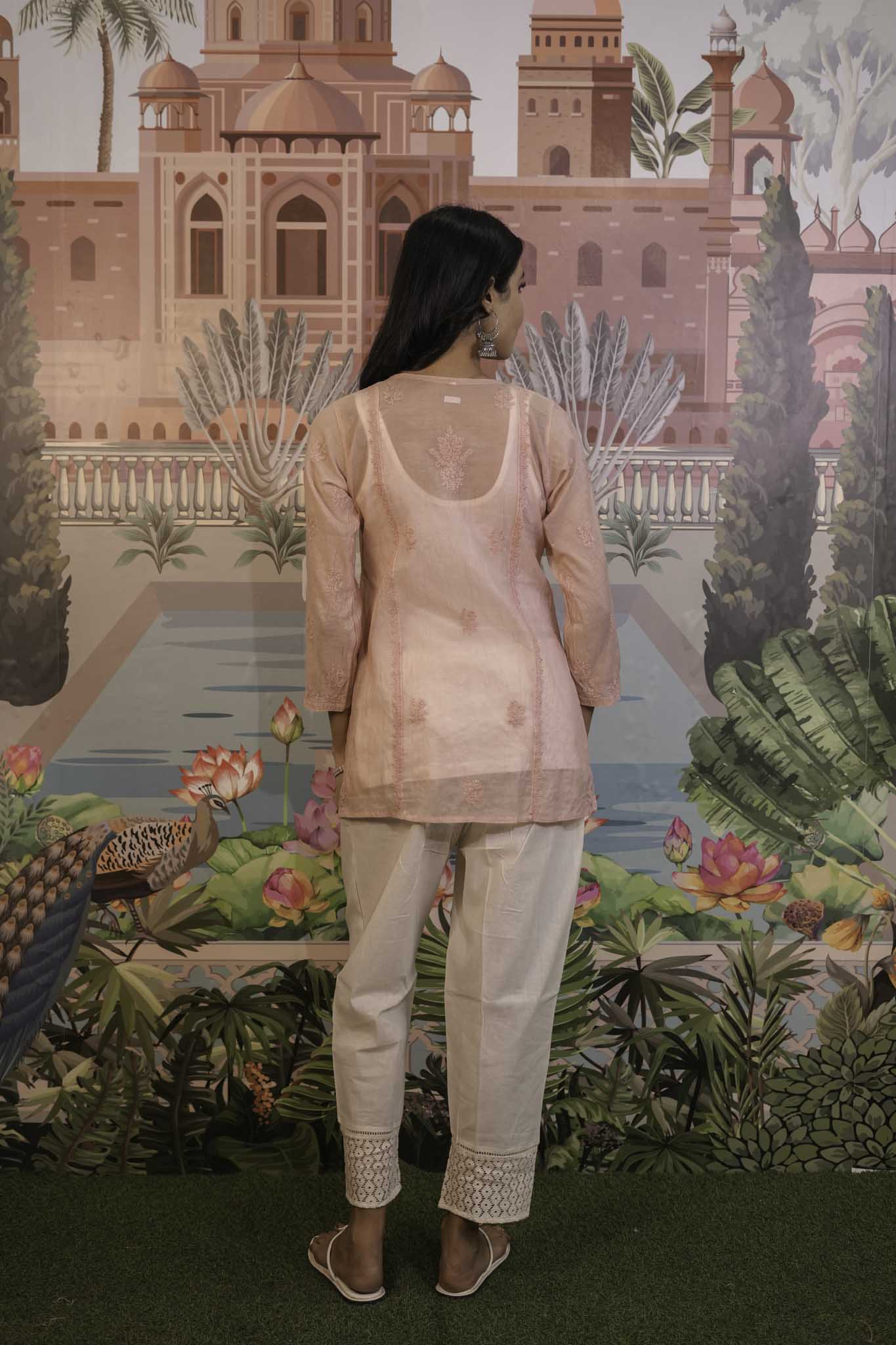 Mulmul Chikankari Pink Short Top