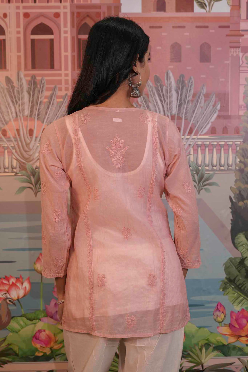Mulmul Chikankari Pink Short Top