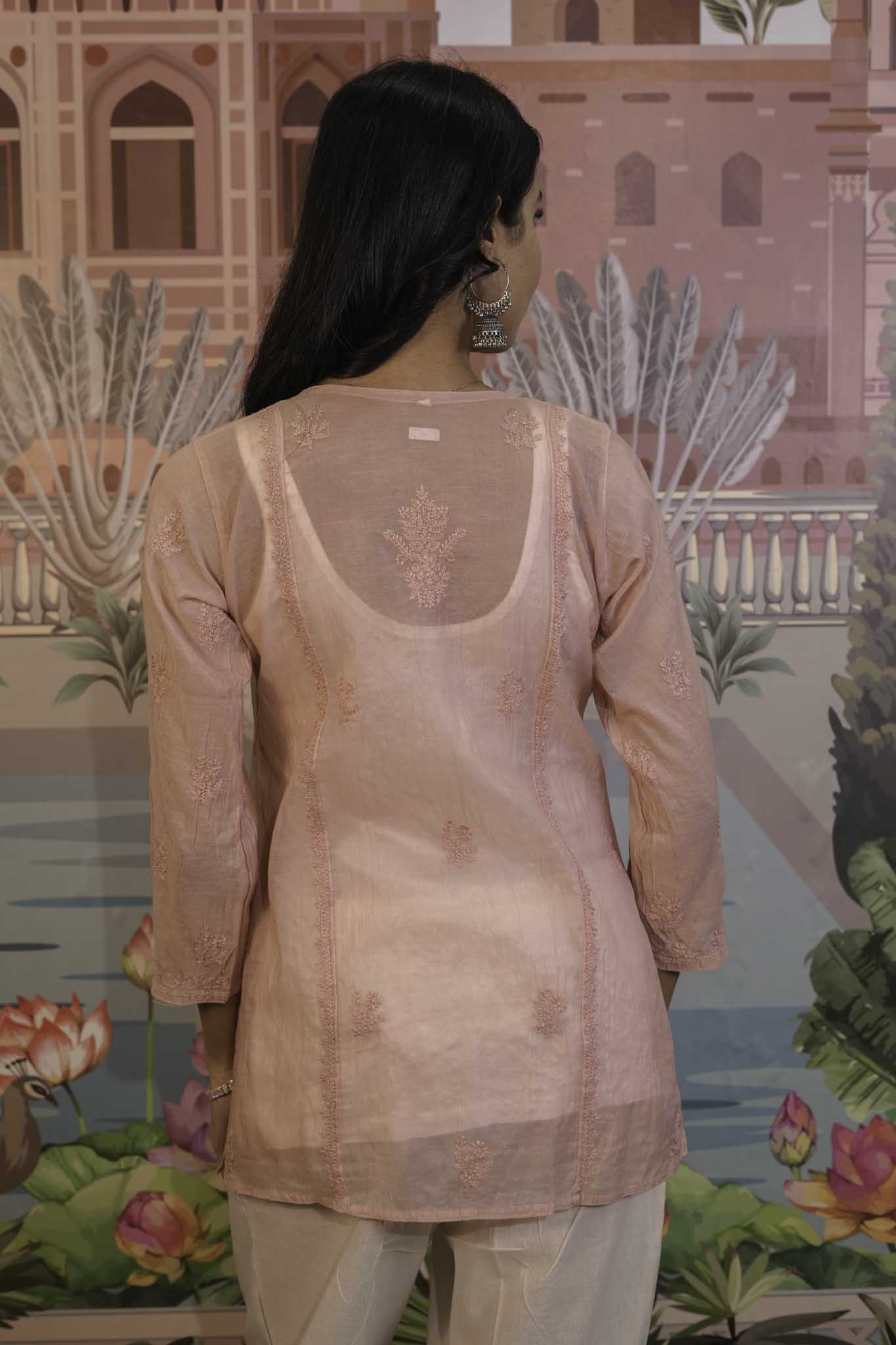 Mulmul Chikankari Pink Short Top