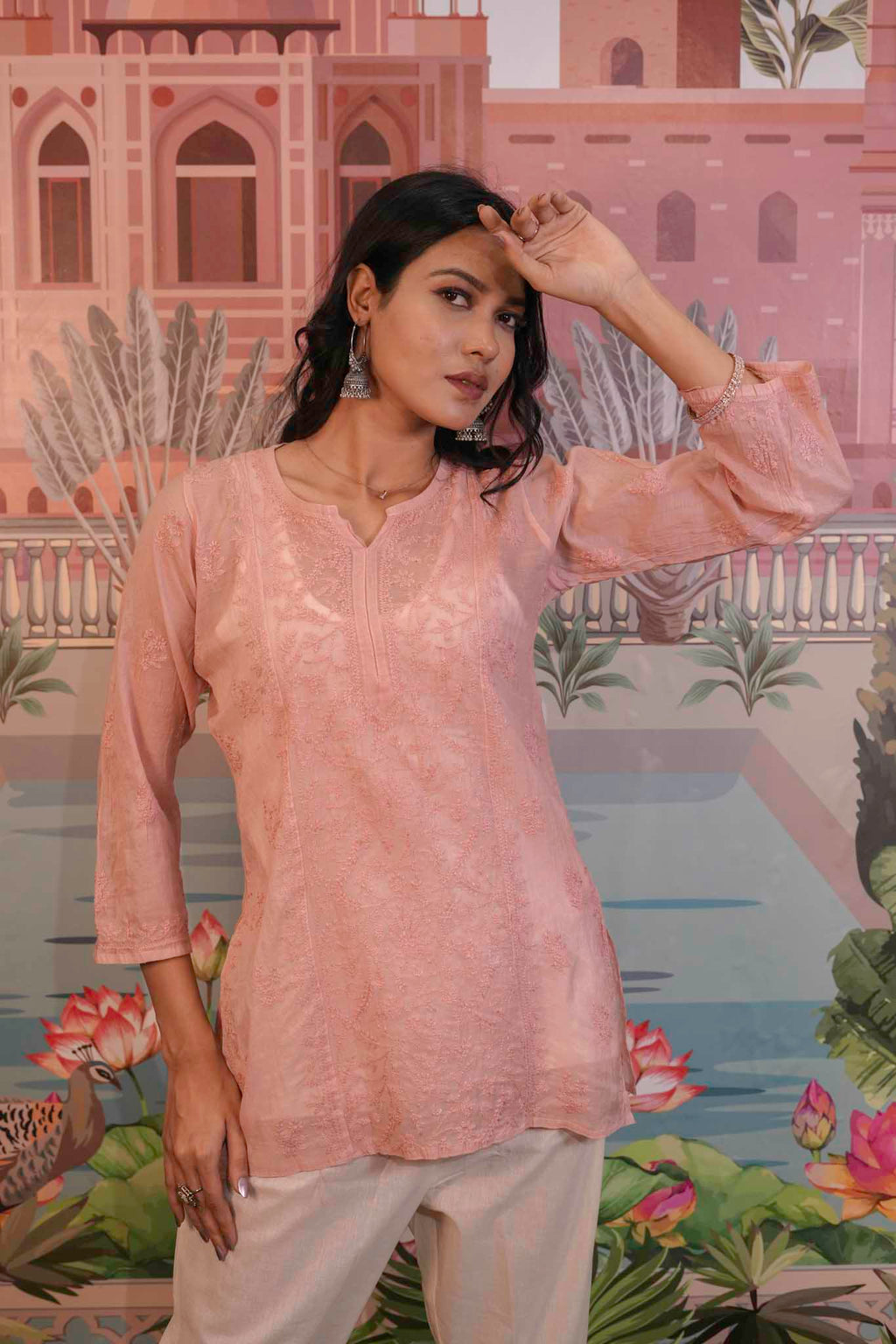 Mulmul Chikankari Pink Short Top