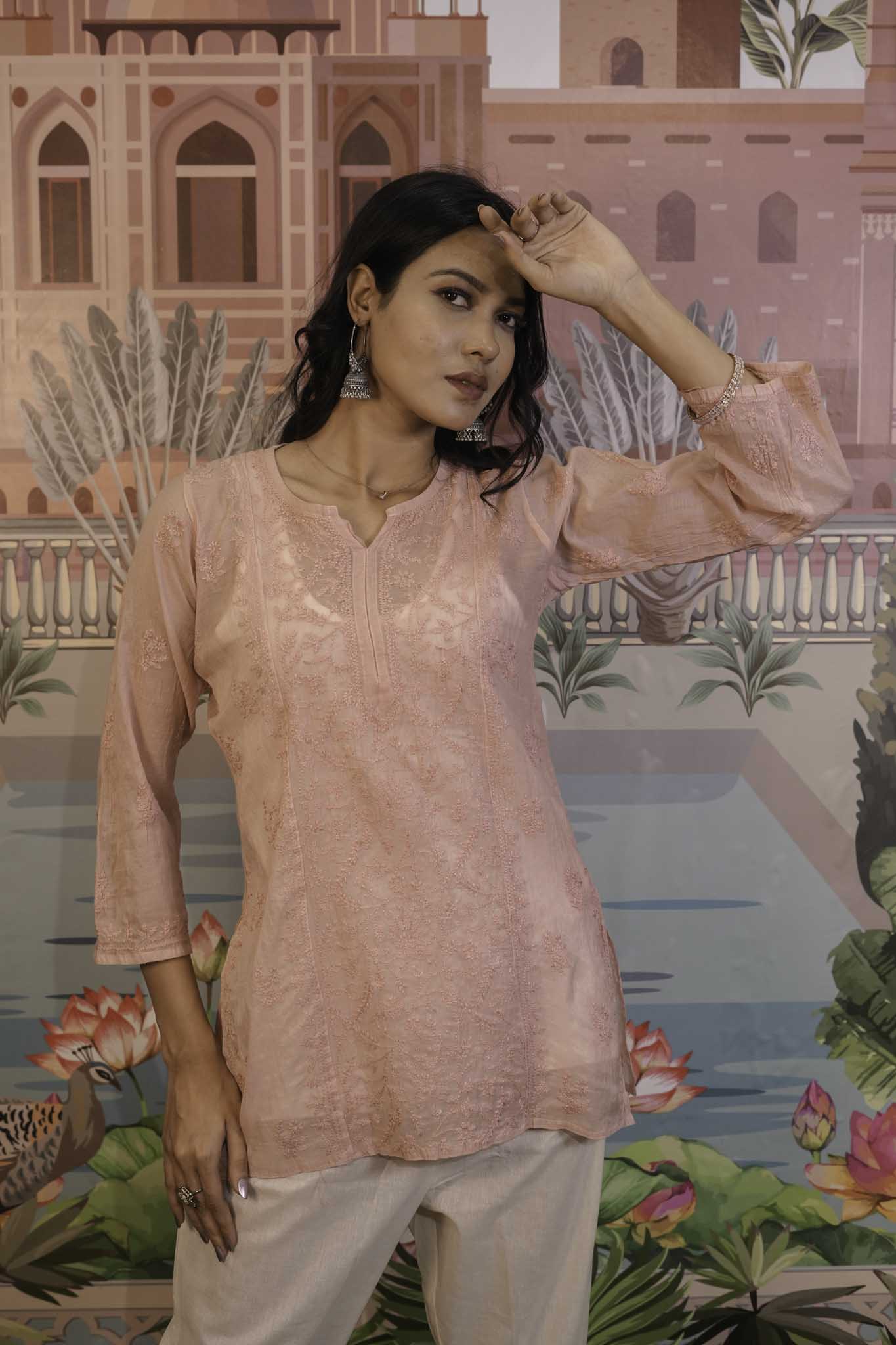 Mulmul Chikankari Pink Short Top