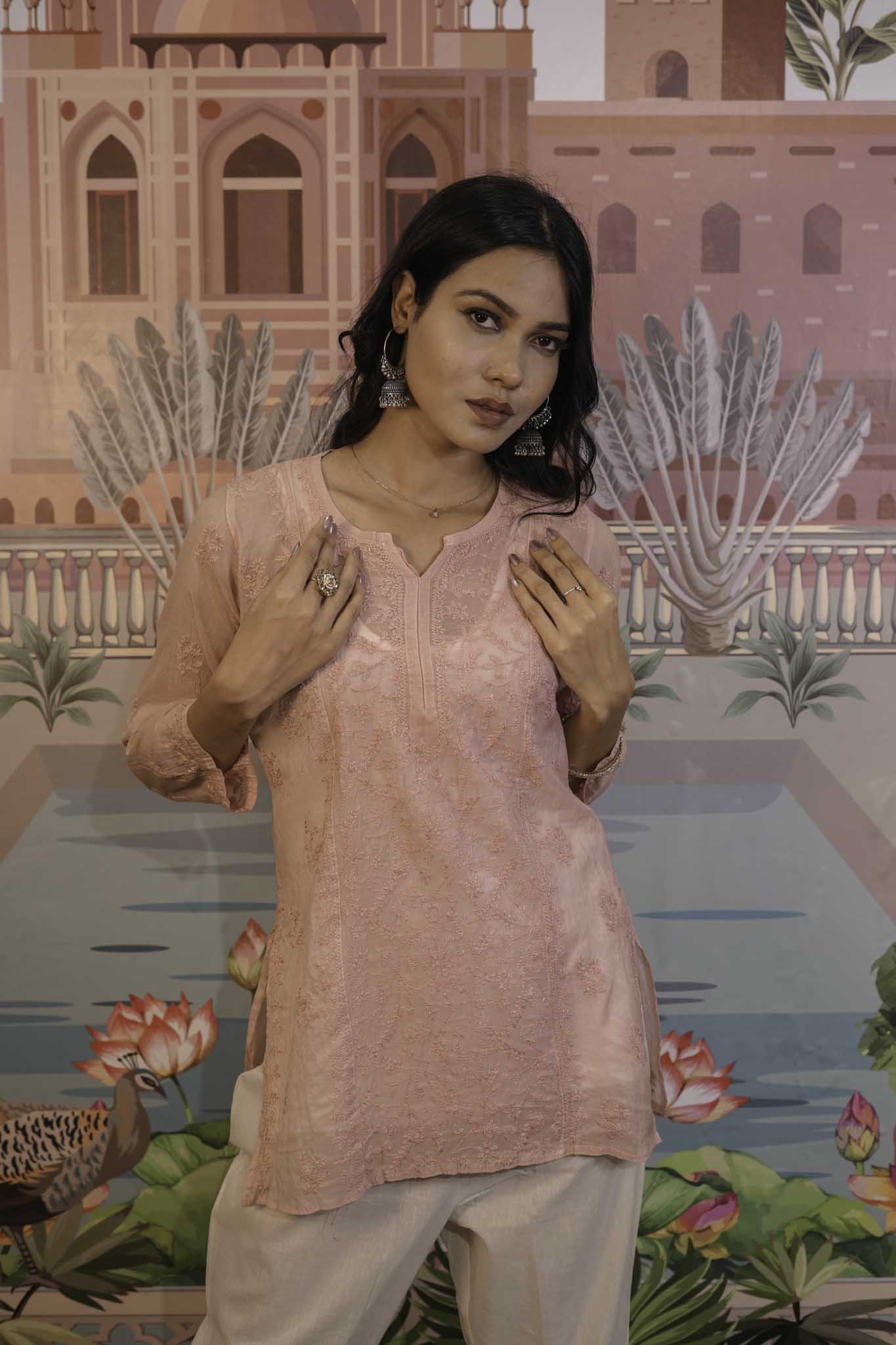 Mulmul Chikankari Pink Short Top