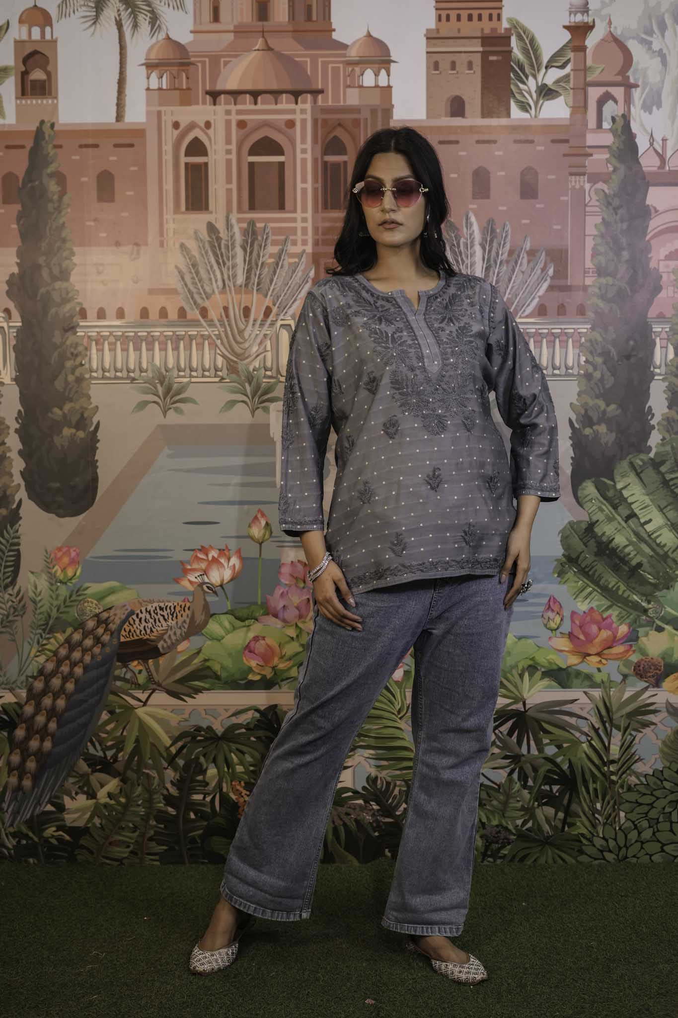 Banarasi Chikankari Short Kurti