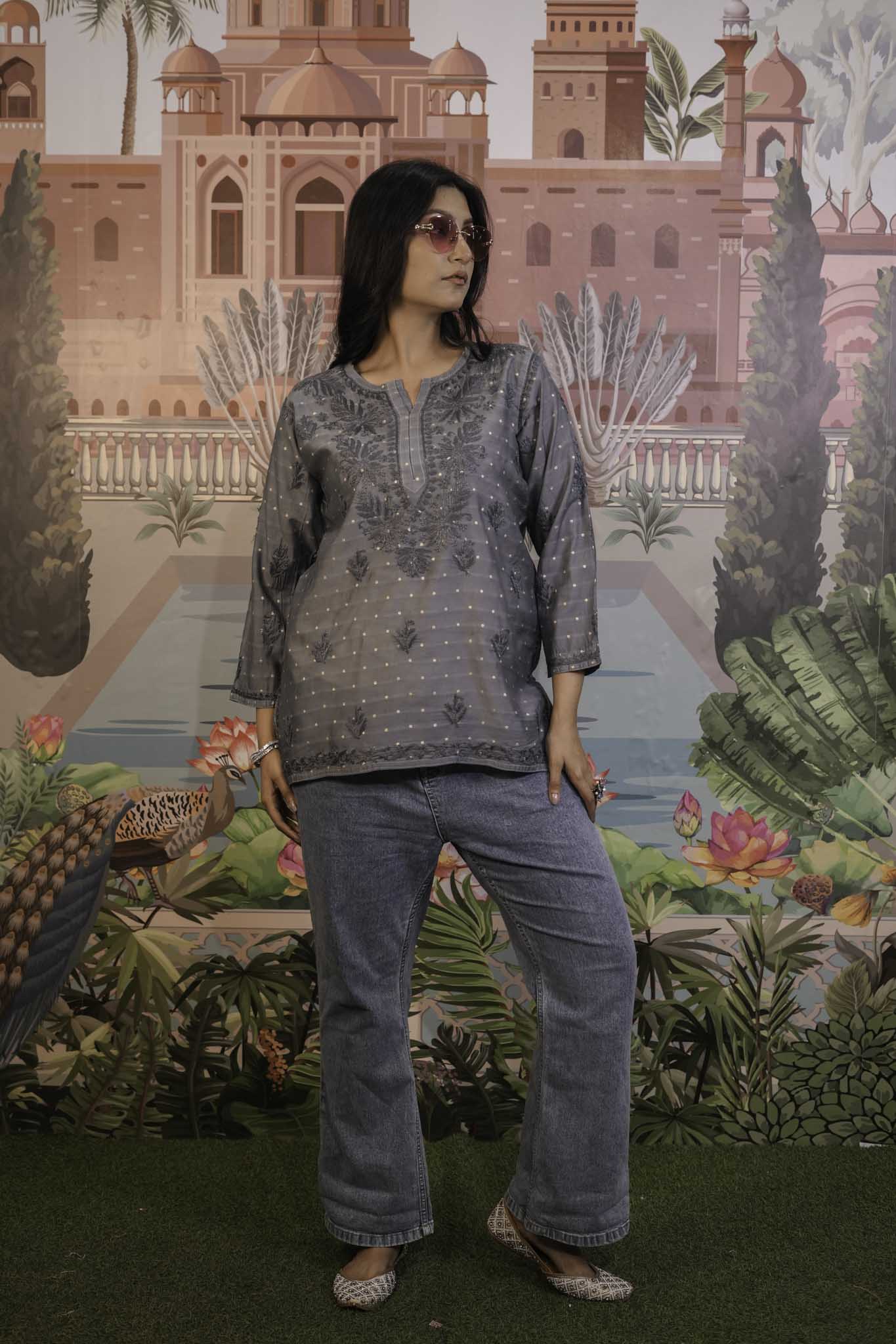 Banarasi Chikankari Short Kurti