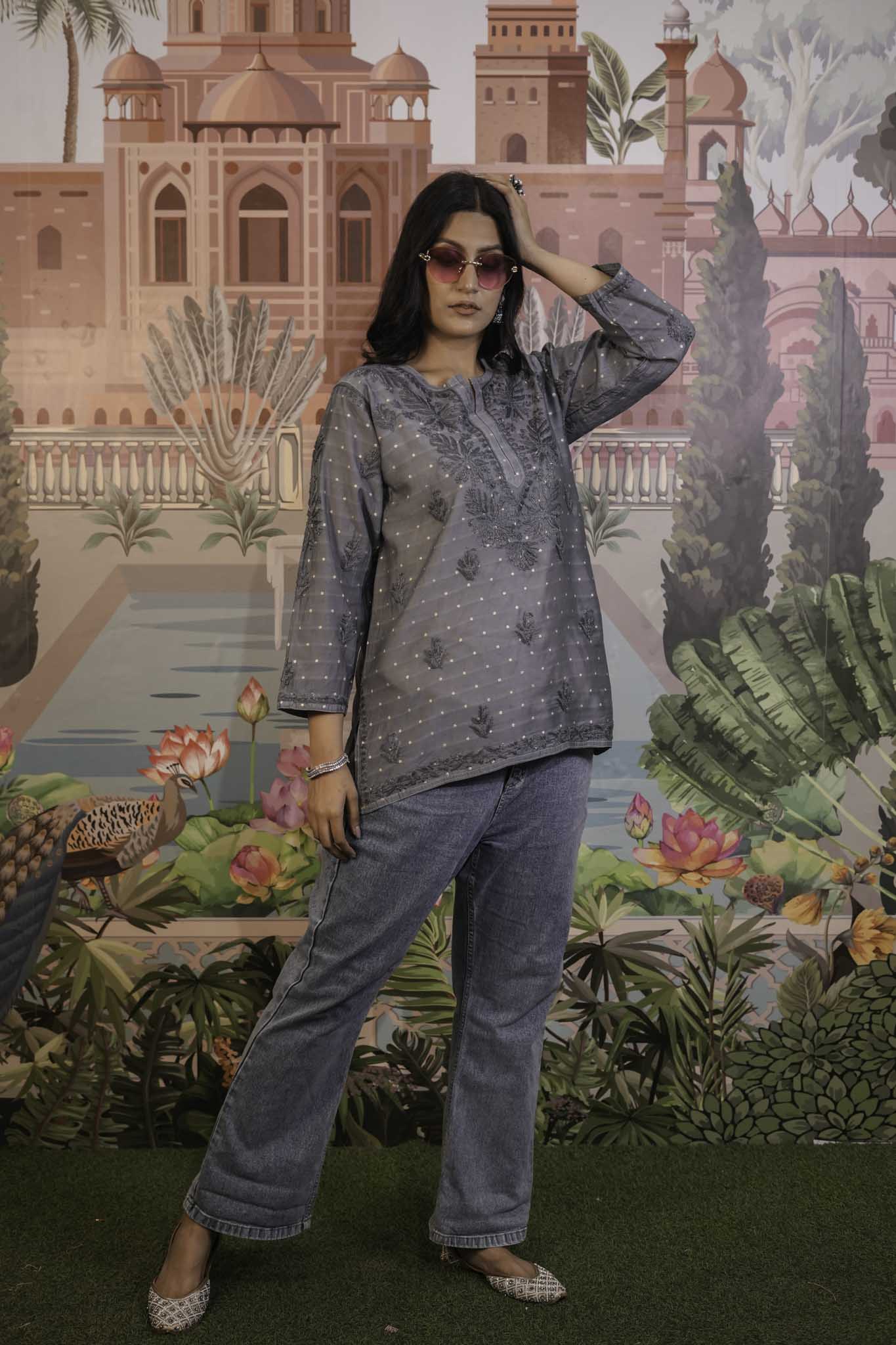 Banarasi Chikankari Short Kurti
