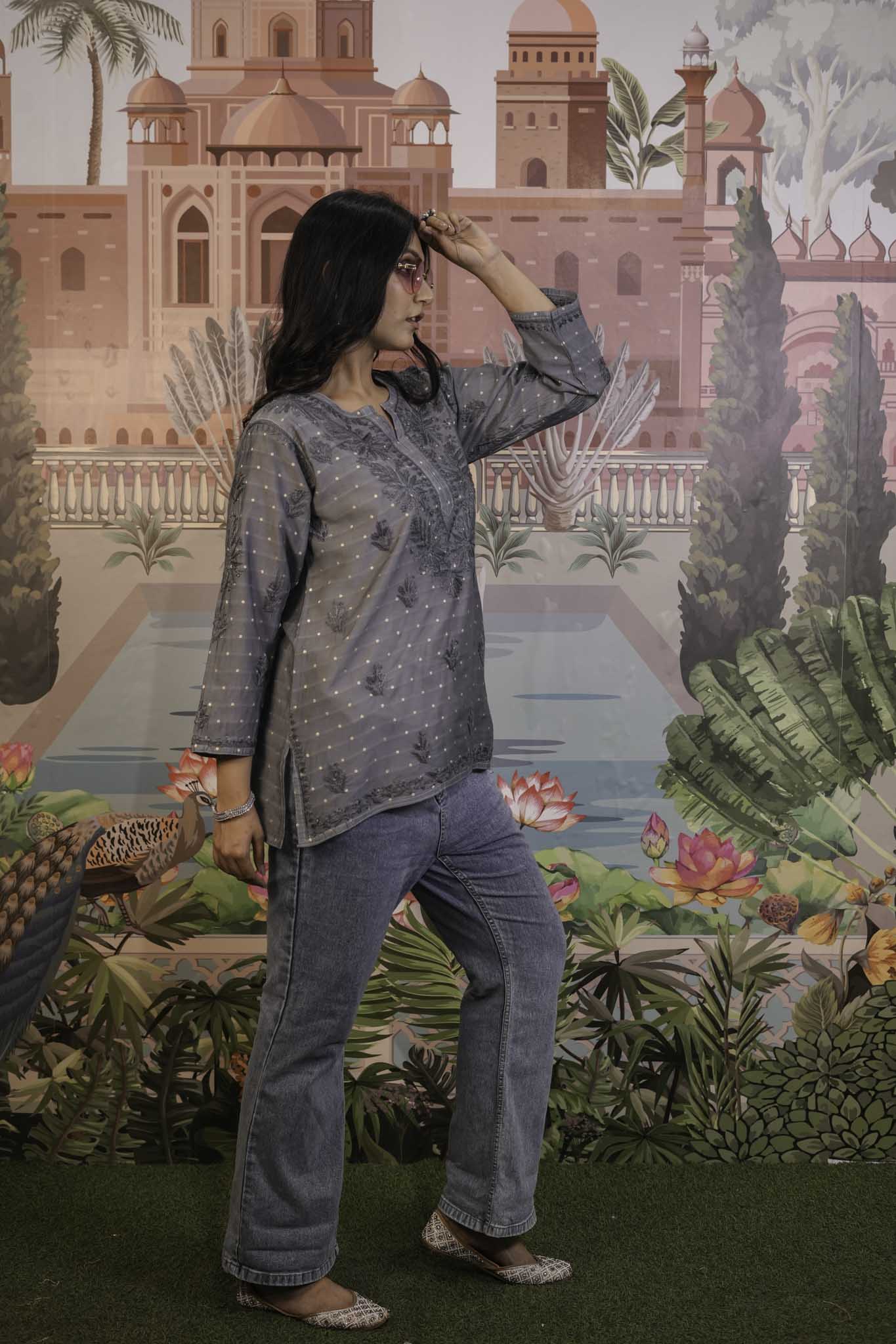 Banarasi Chikankari Short Kurti