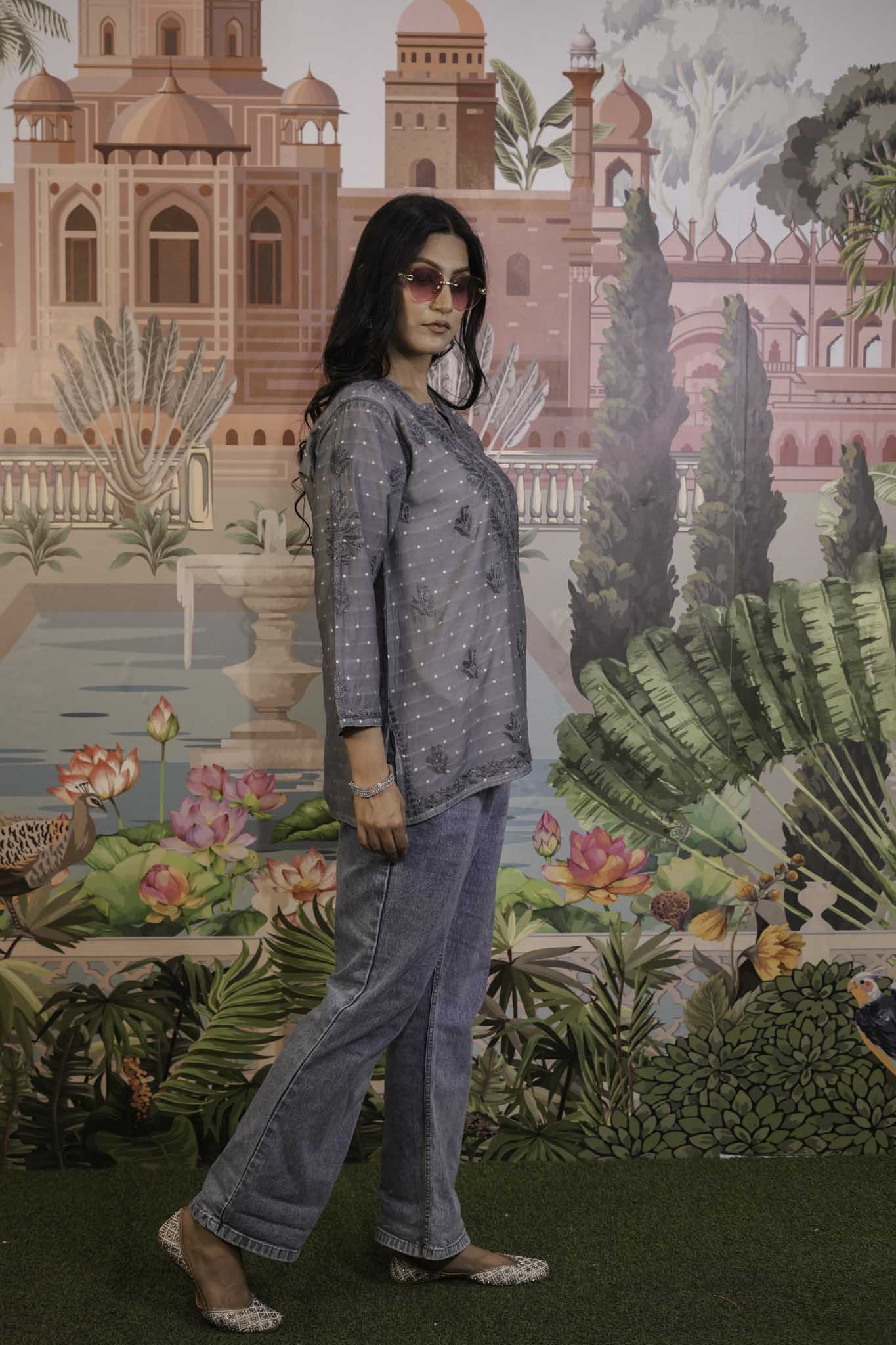 Banarasi Chikankari Short Kurti