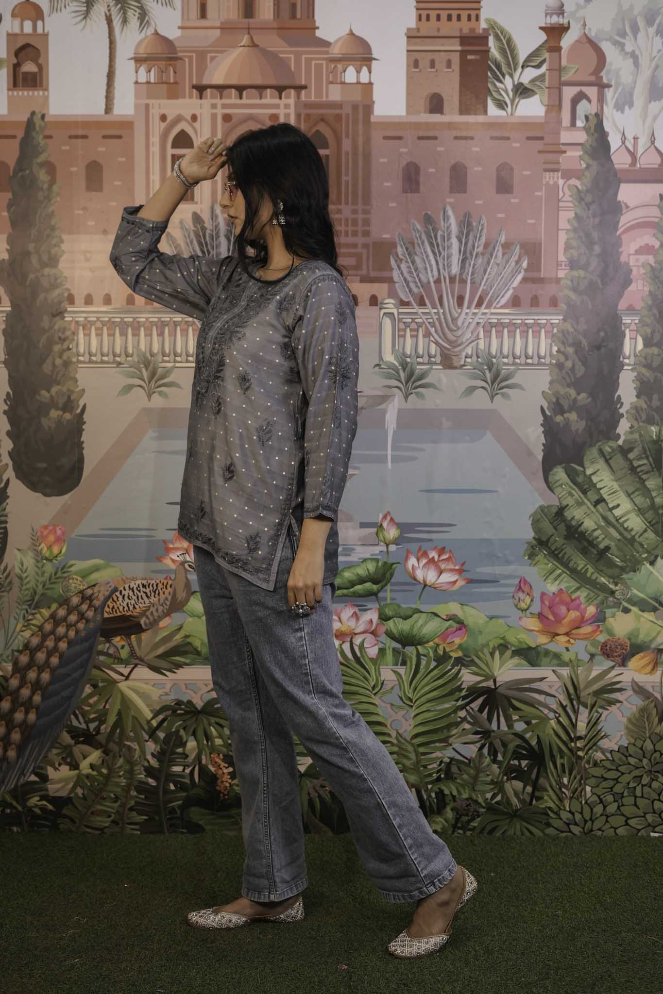 Banarasi Chikankari Short Kurti