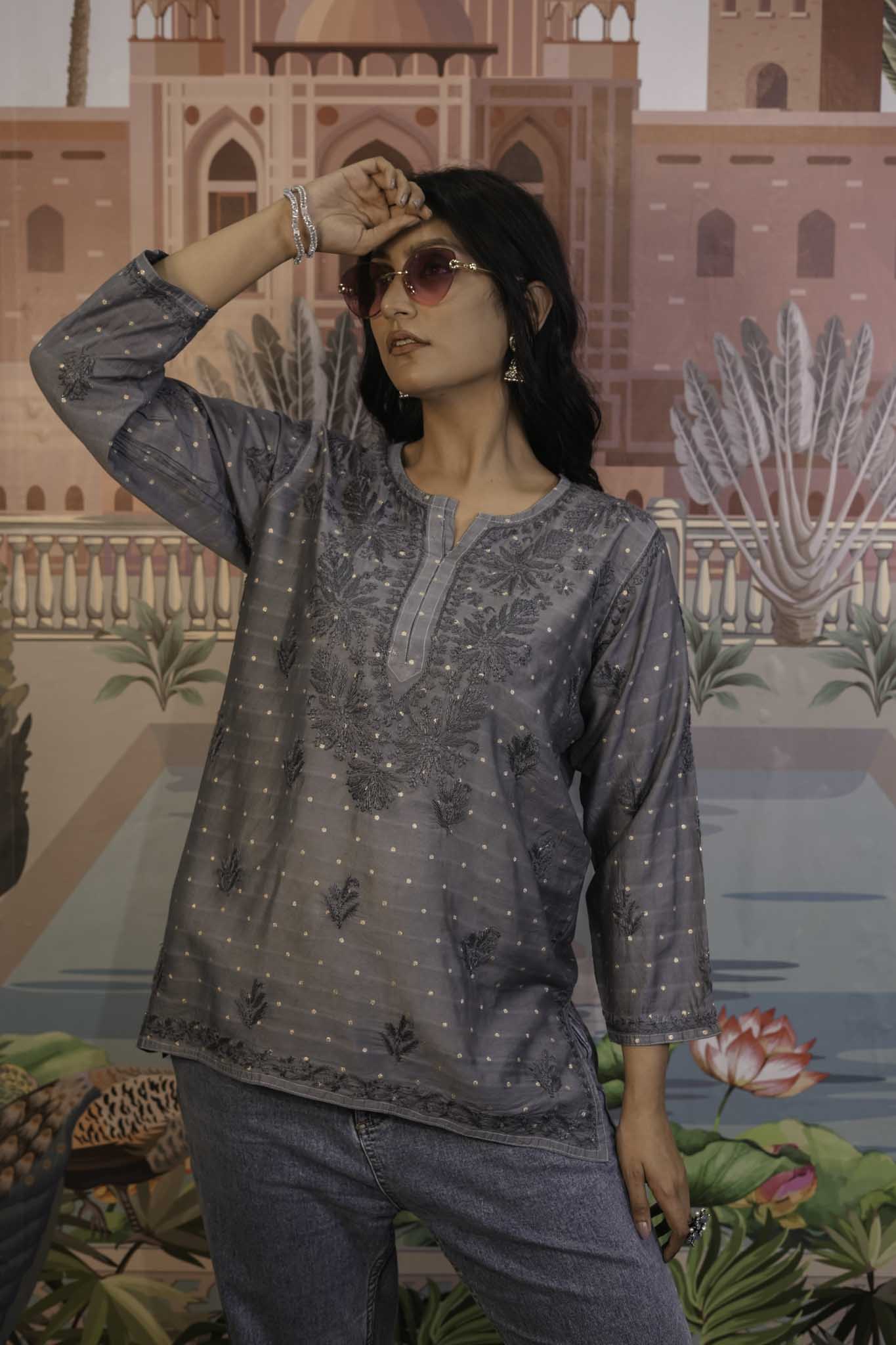 Banarasi Chikankari Short Kurti