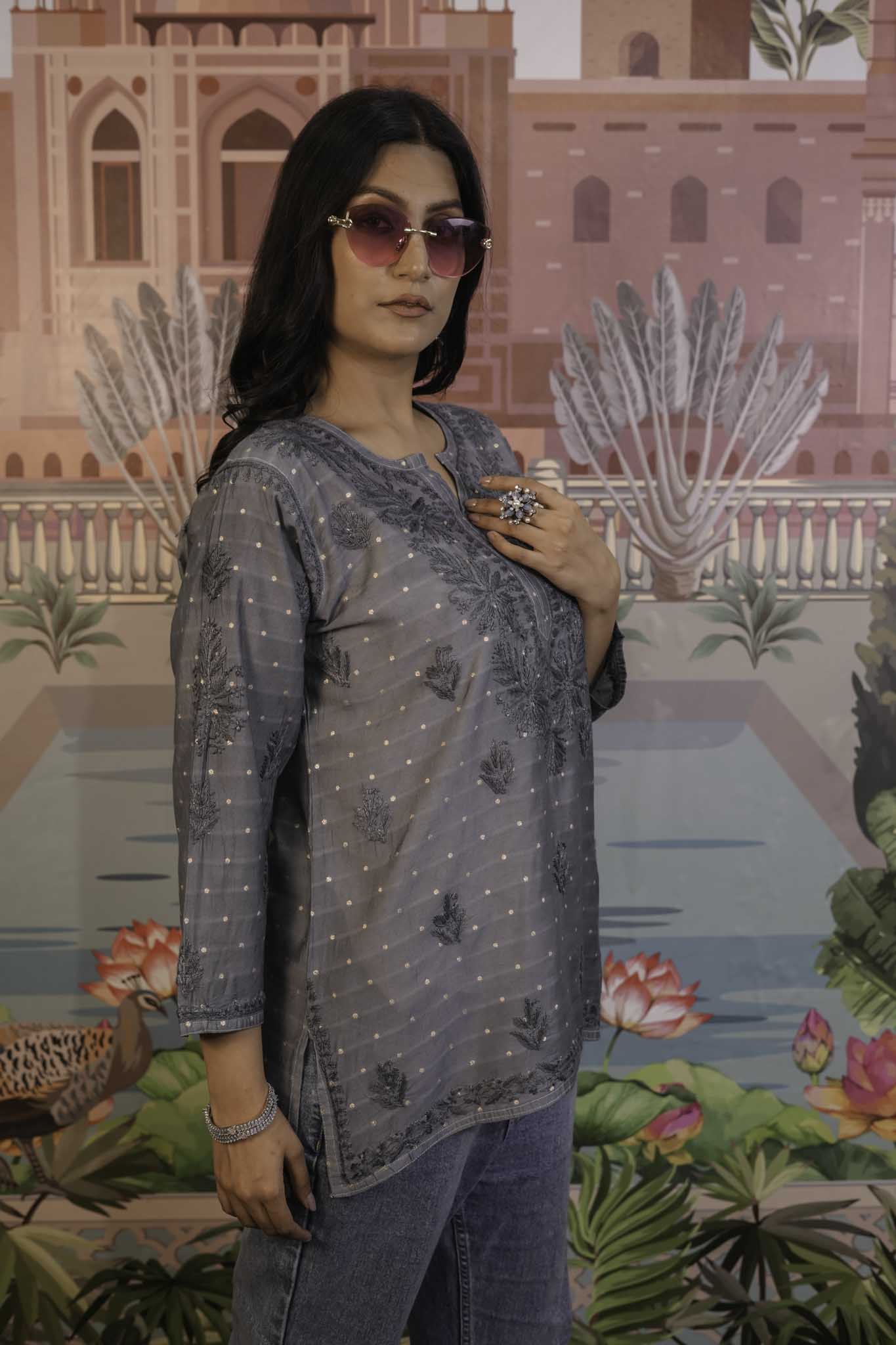 Banarasi Chikankari Short Kurti