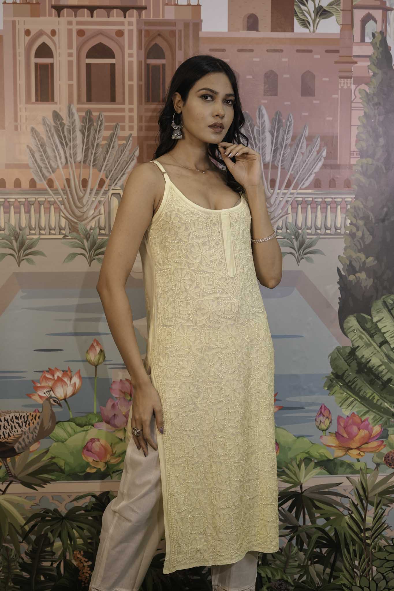 Rayon Chikankari Long Kurti