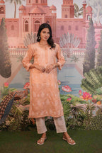 Cotton Voile Orange Chikankari Kurti