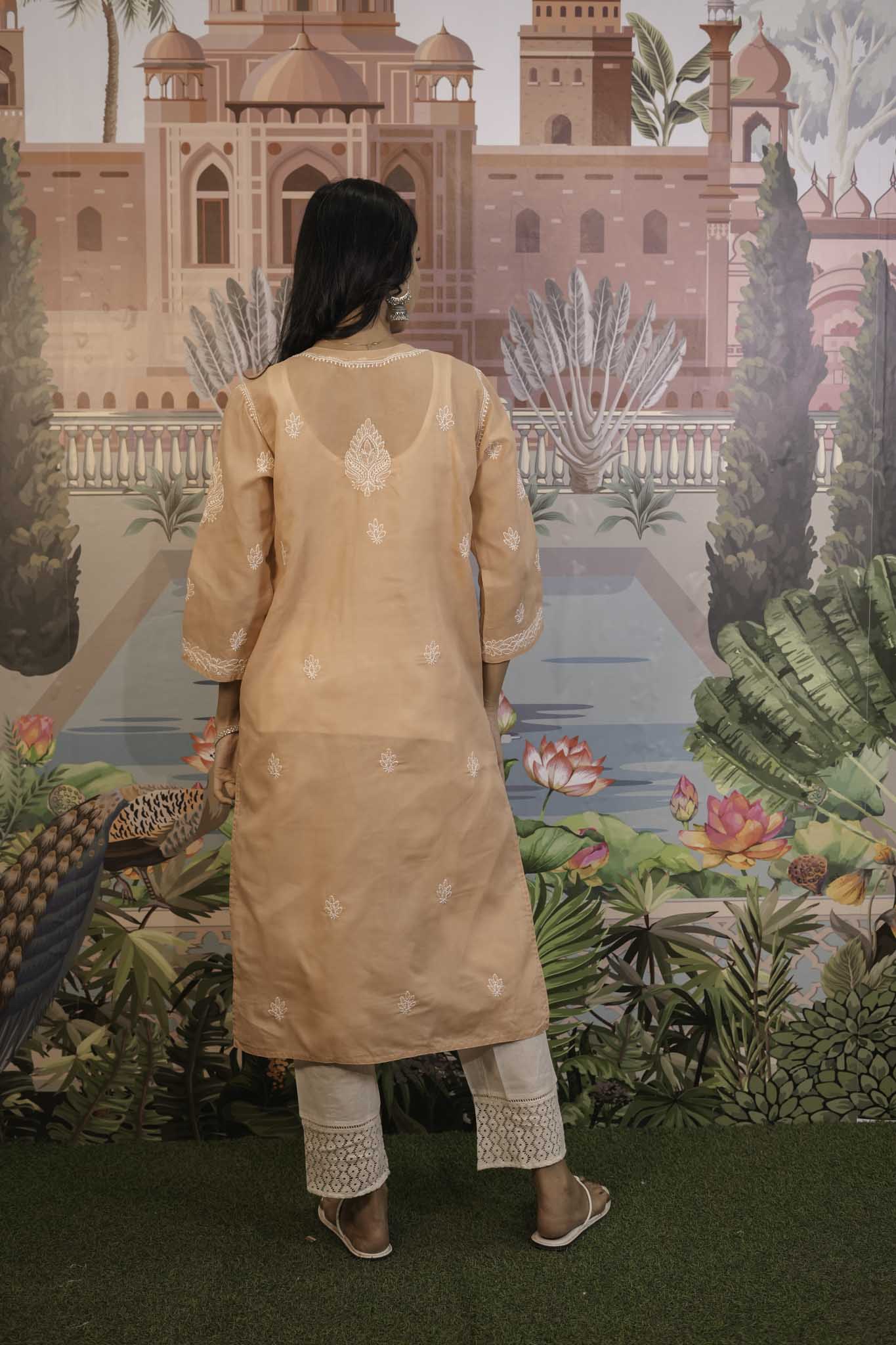 Cotton Voile Orange Chikankari Kurti