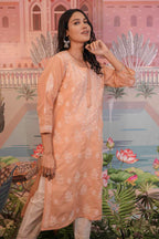 Cotton Voile Orange Chikankari Kurti