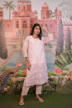 Cotton Voile Pink Chikankari Kurti