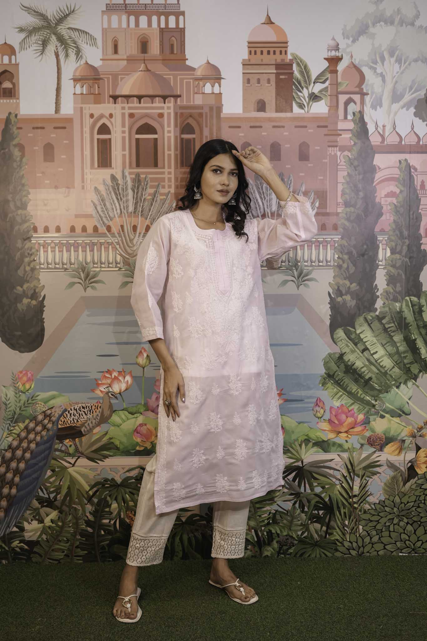 Cotton Voile Pink Chikankari Kurti