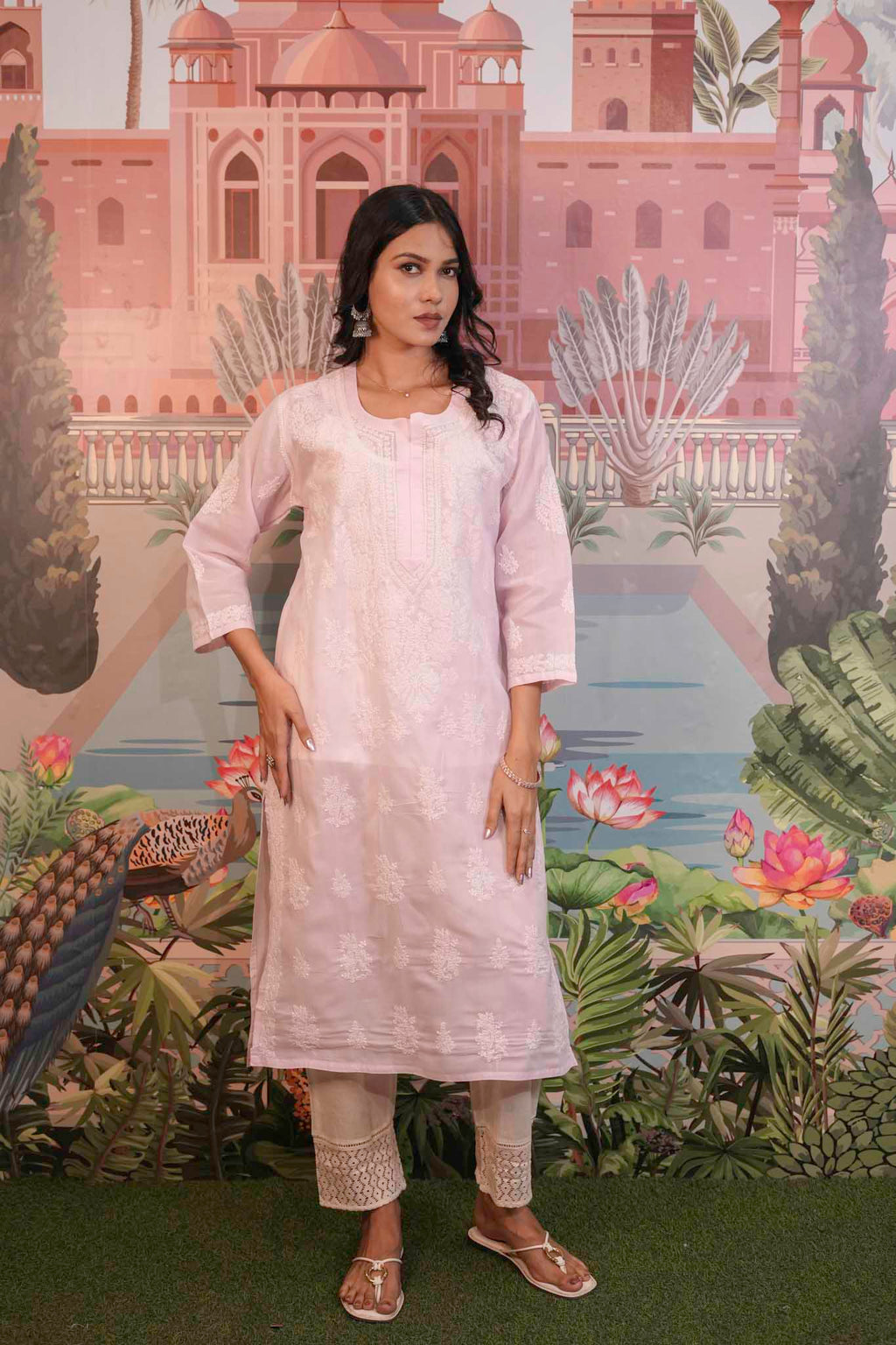 Cotton Voile Pink Chikankari Kurti