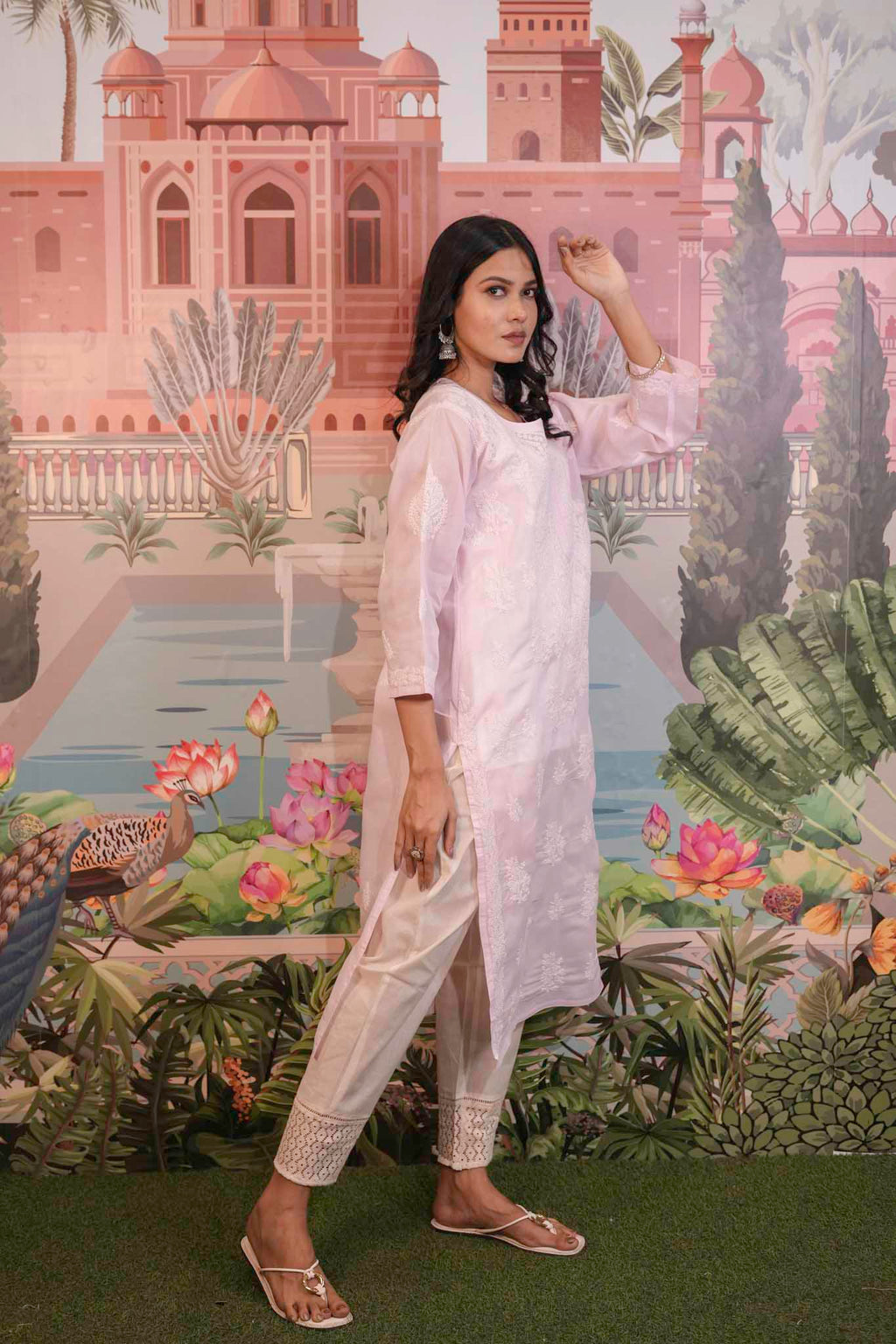 Cotton Voile Pink Chikankari Kurti