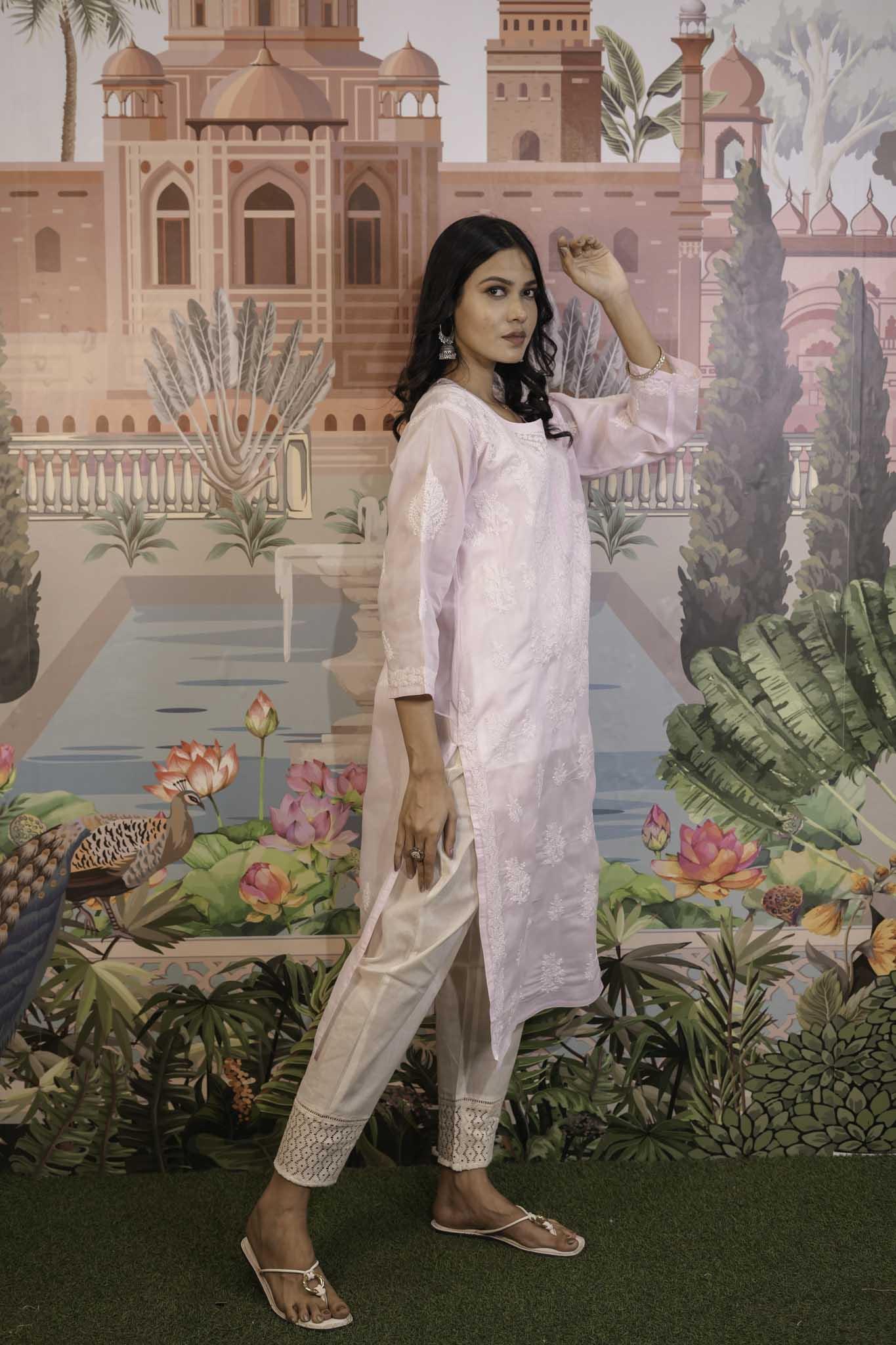 Cotton Voile Pink Chikankari Kurti
