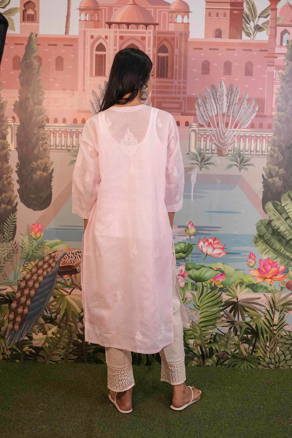Cotton Voile Pink Chikankari Kurti
