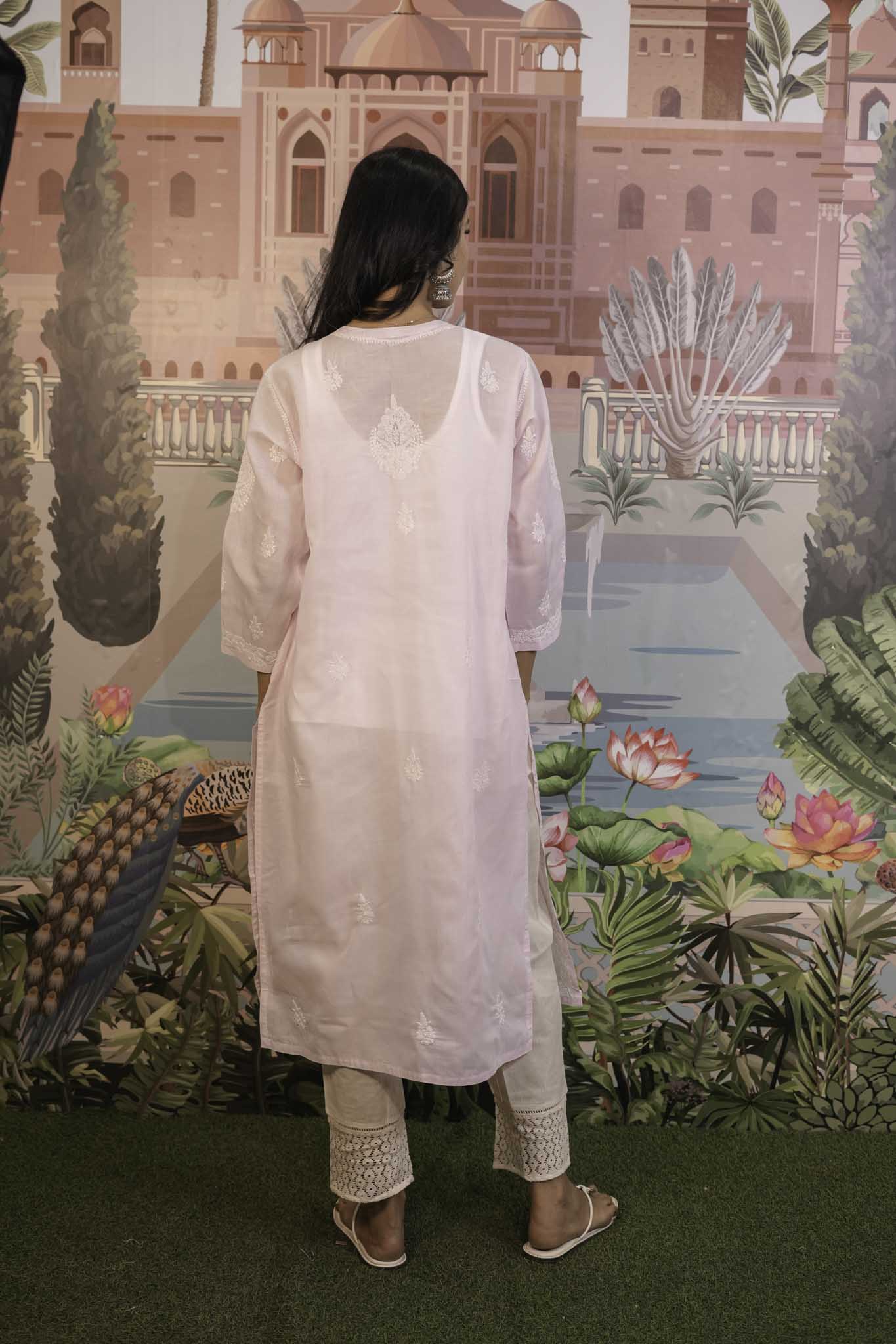 Cotton Voile Pink Chikankari Kurti