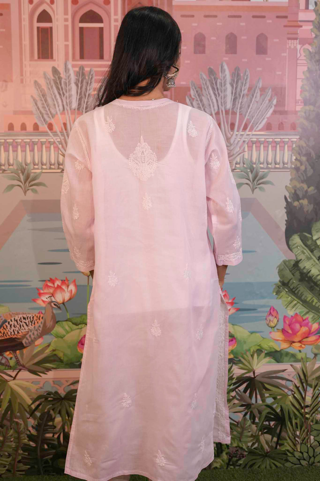 Cotton Voile Pink Chikankari Kurti