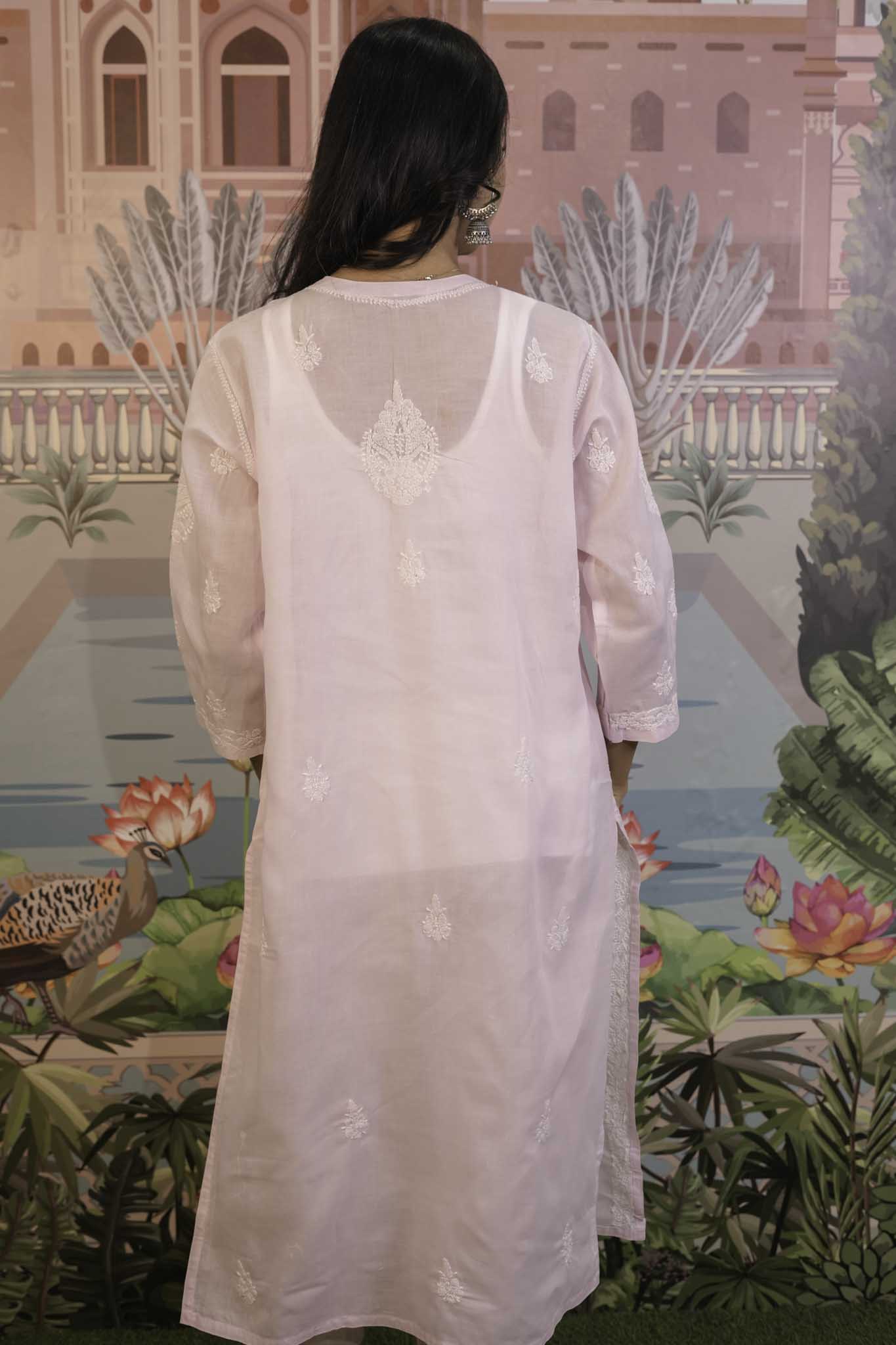 Cotton Voile Pink Chikankari Kurti