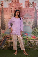 Dobby Cotton Purple Chikankari Short Kurti