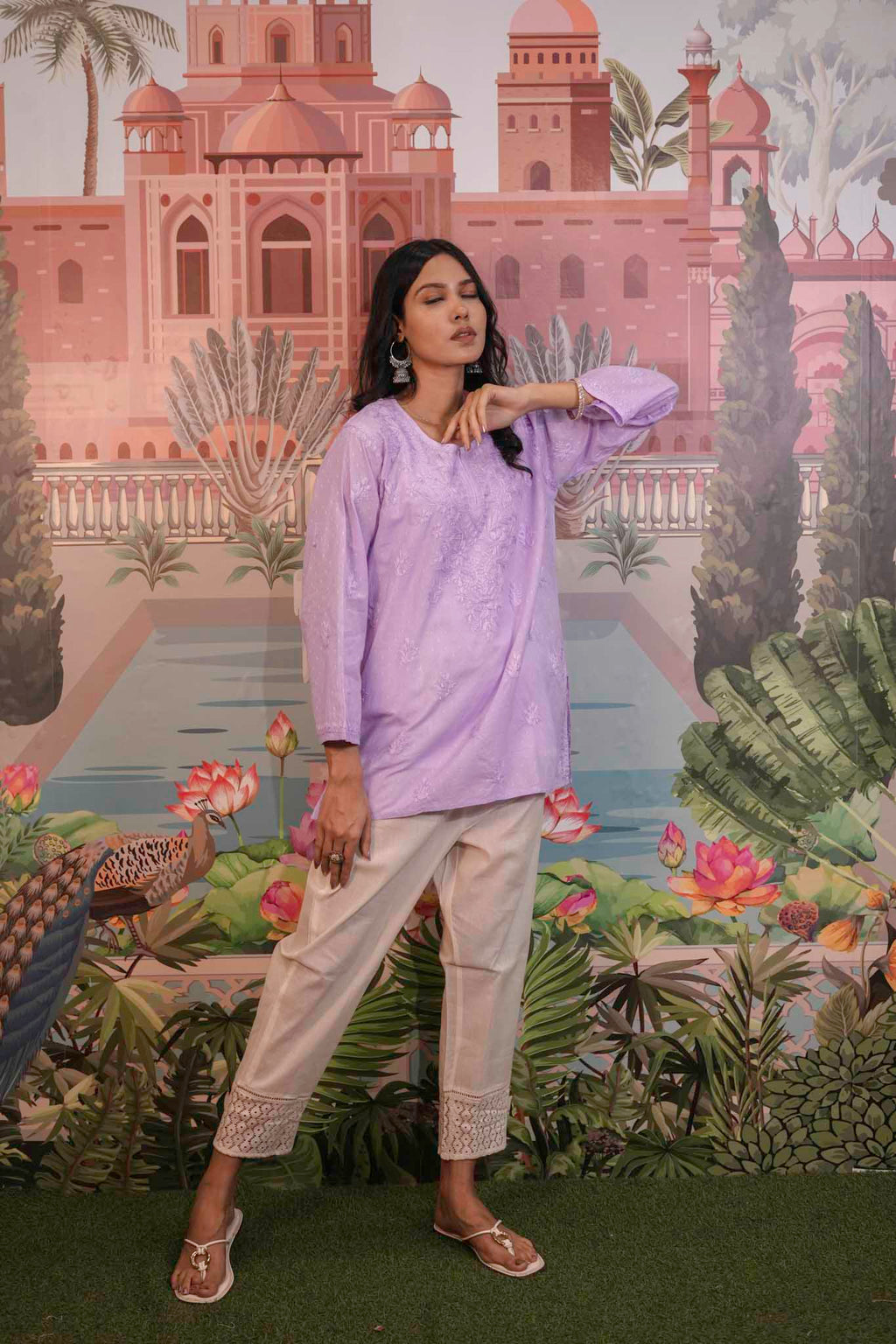 Dobby Cotton Purple Chikankari Short Kurti