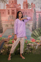 Dobby Cotton Purple Chikankari Short Kurti