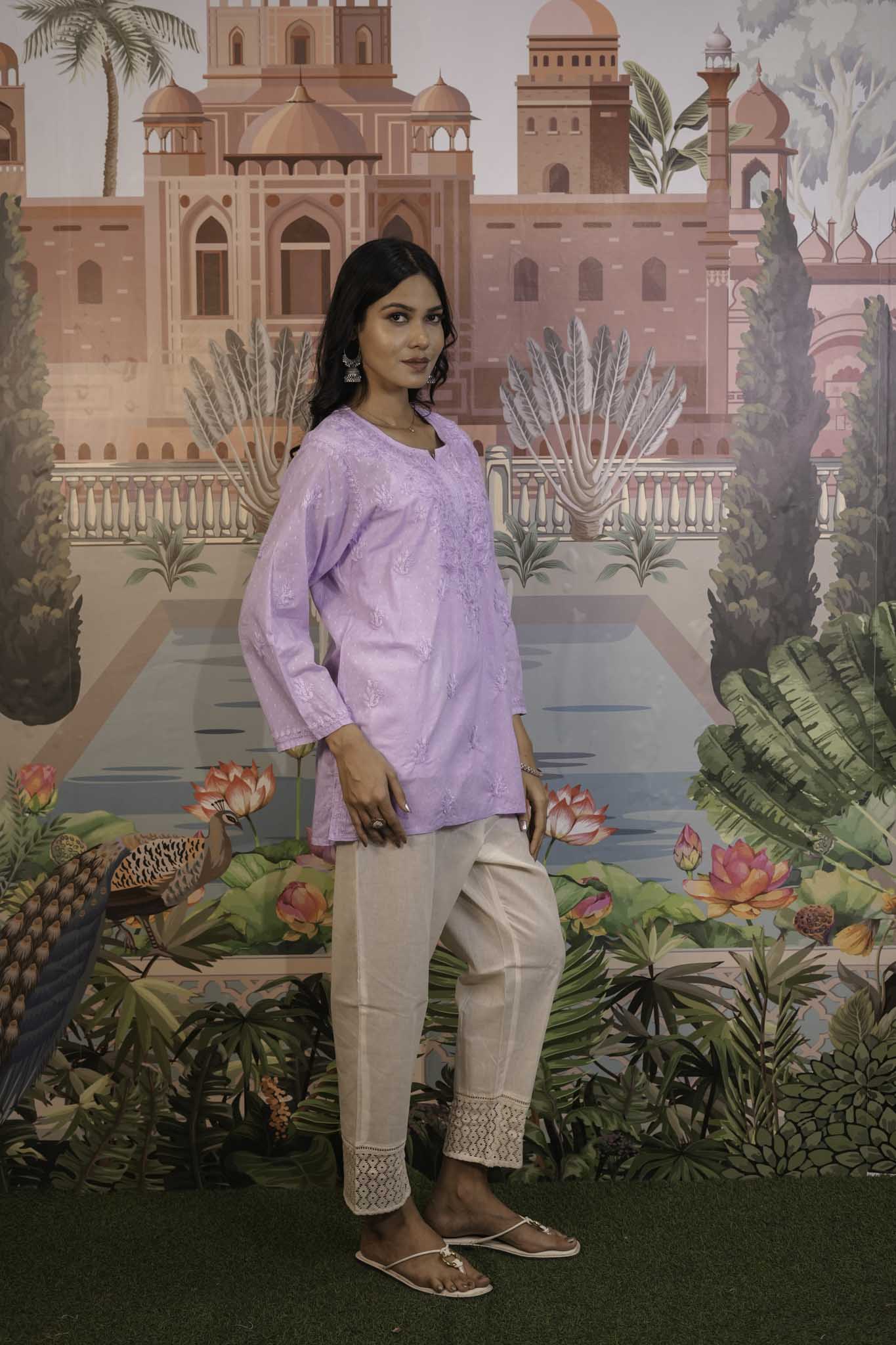 Dobby Cotton Purple Chikankari Short Kurti