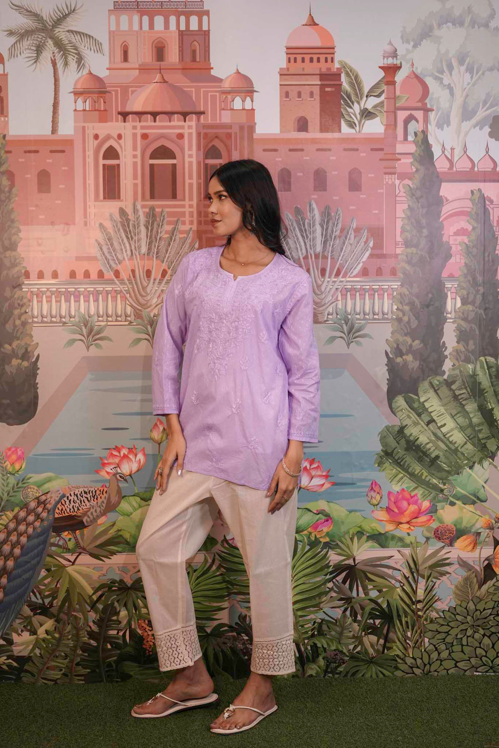 Dobby Cotton Purple Chikankari Short Kurti