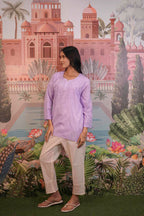 Dobby Cotton Purple Chikankari Short Kurti