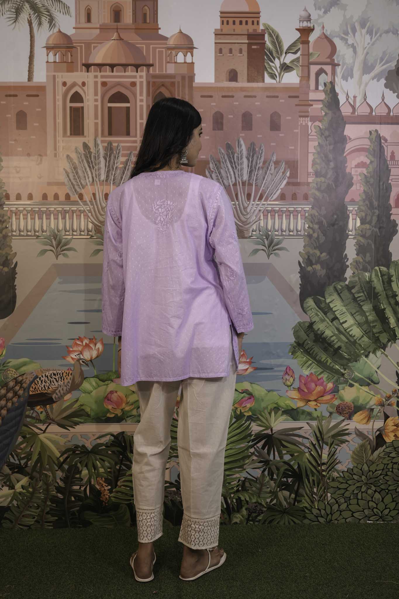 Dobby Cotton Purple Chikankari Short Kurti