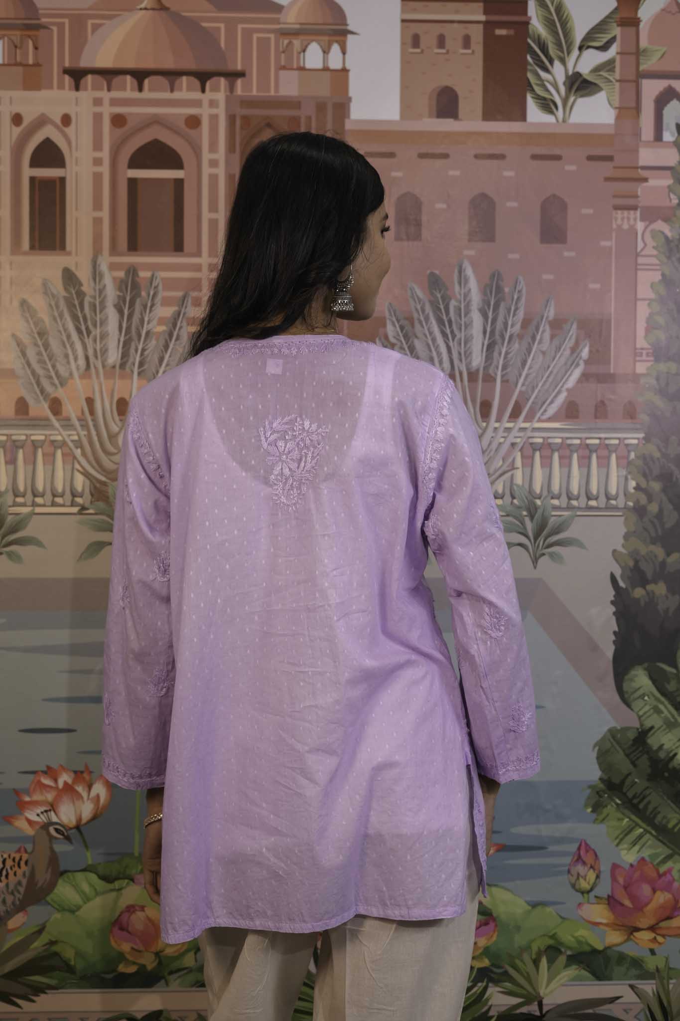 Dobby Cotton Purple Chikankari Short Kurti