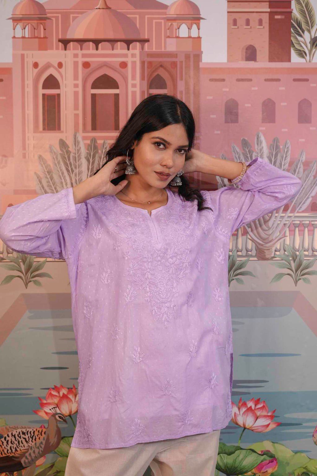 Dobby Cotton Purple Chikankari Short Kurti