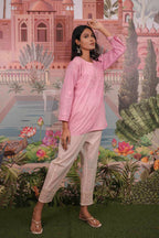 Dobby Cotton Pink Chikankari Short Kurti