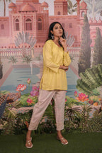 Dobby Cotton Yellow Chikankari Short Kurti