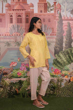 Dobby Cotton Yellow Chikankari Short Kurti
