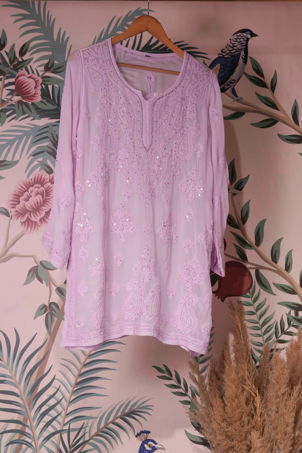 Georgette Beaded Pink Chikankari Kurti